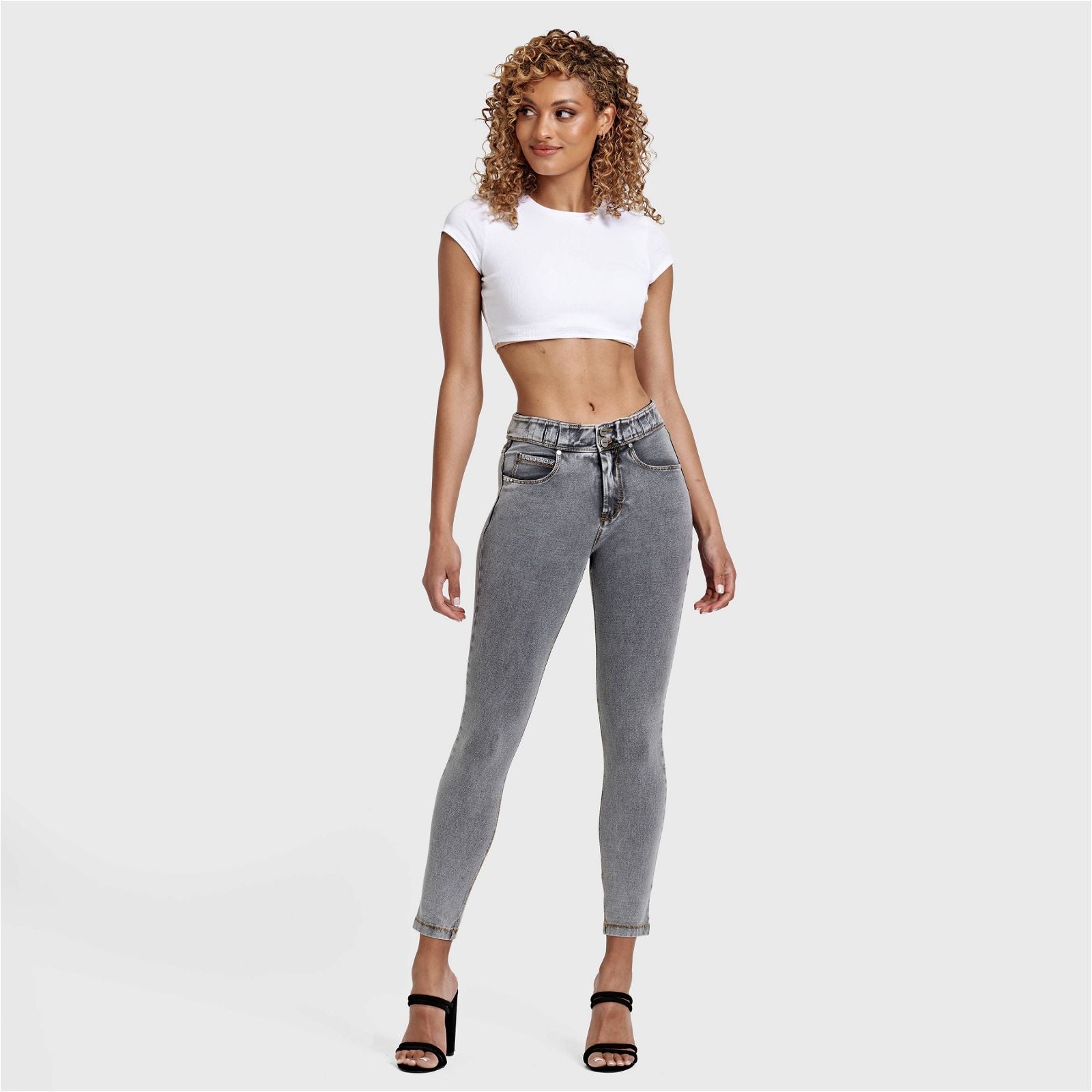 N.O.W® Denim - High Waisted - 7/8 Length - Grey + Yellow Stitching 3