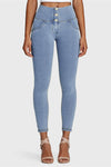 WR.UP® Denim - 3 Button High Waisted - 7/8 Length - Light Blue + Yellow Stitching 3