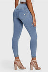 WR.UP® Denim - 3 Button High Waisted - 7/8 Length - Light Blue + Yellow Stitching 7