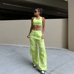 Cargo Pants - High Waisted - Full Length - Lime Green - Freddy Australia