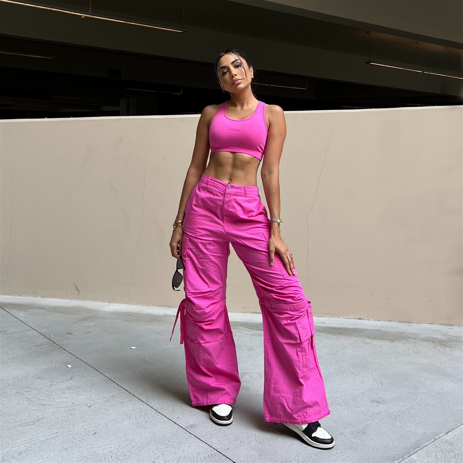 Cargo Pants - High Waisted - Full Length - Pink 1