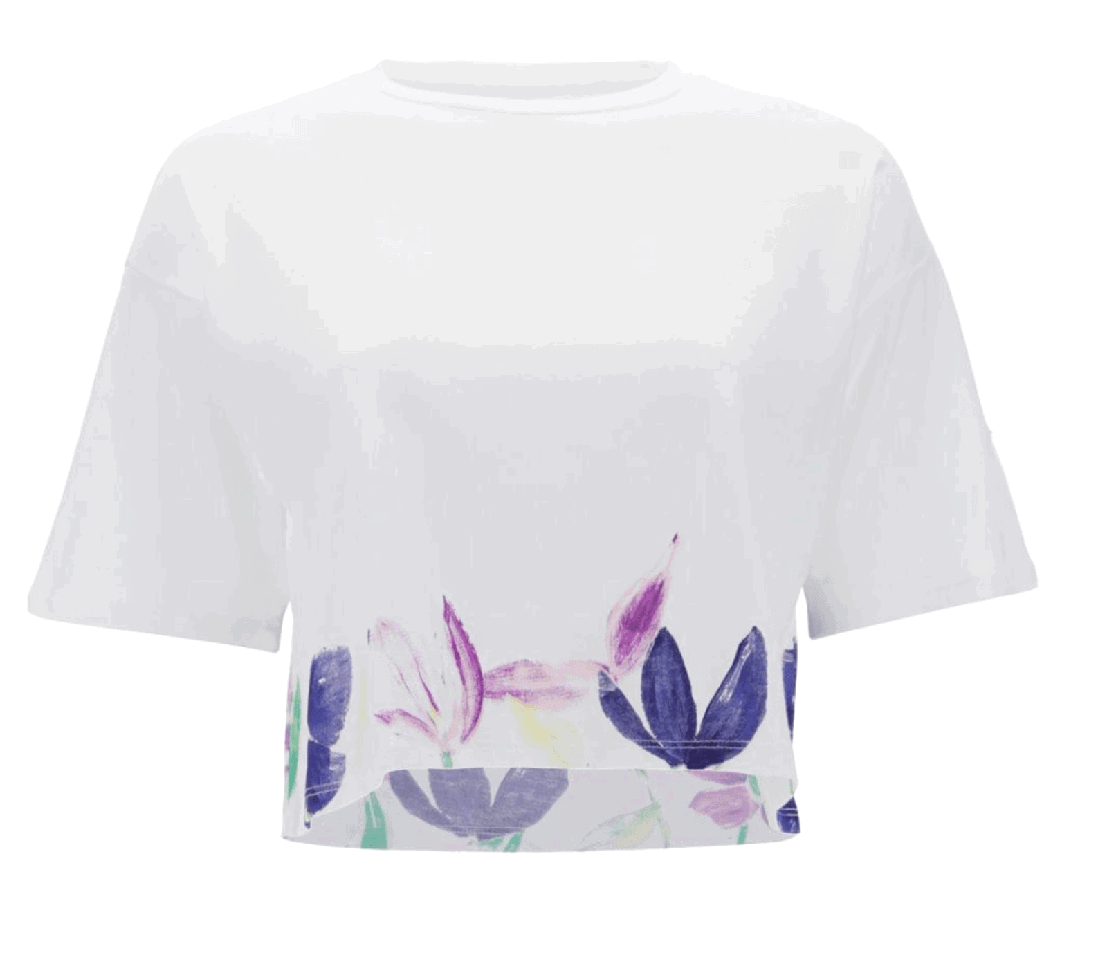 Cropped T Shirt - White + Floral 1