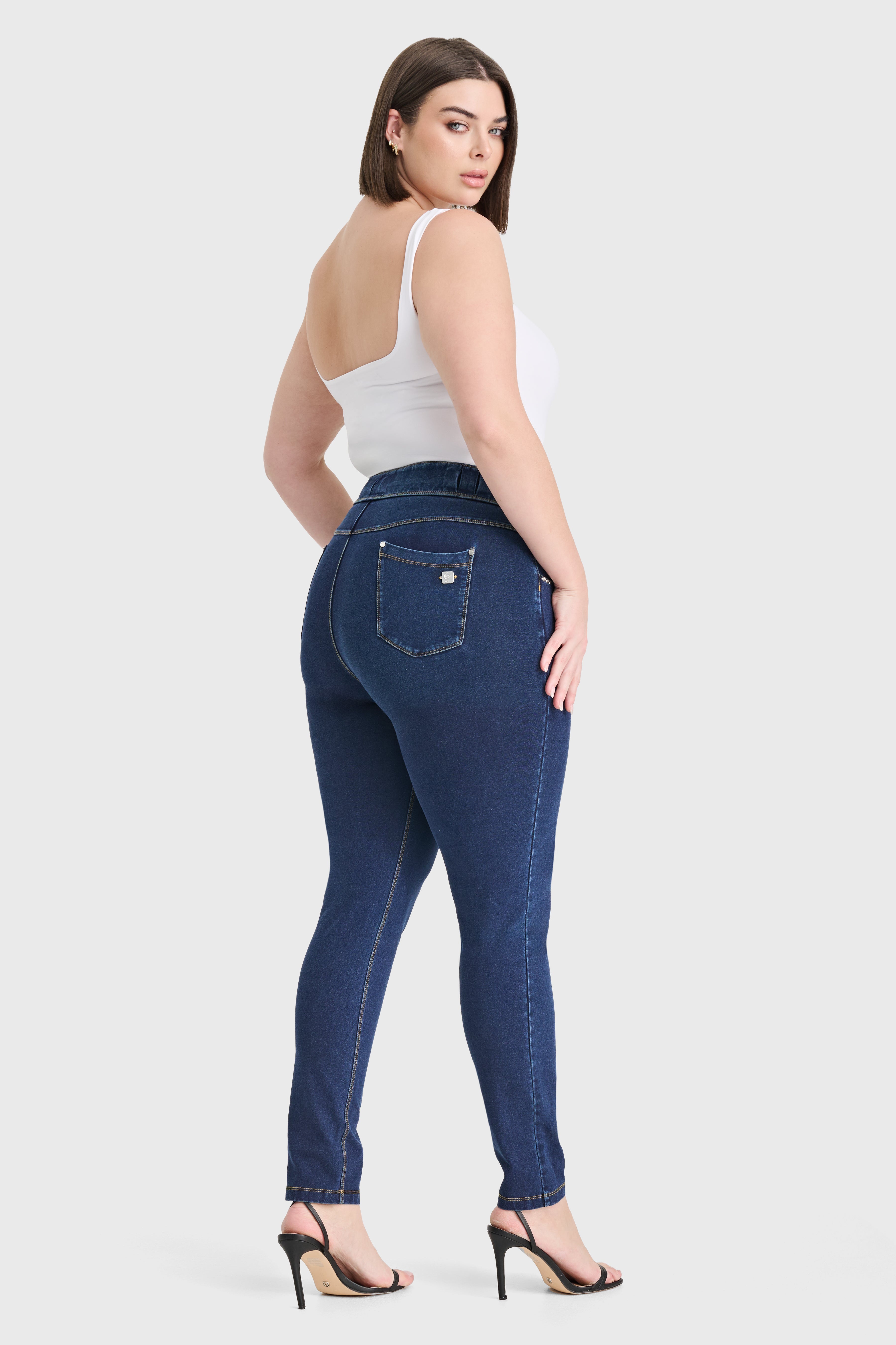 N.O.W® Denim - High Waisted - Full Length - Dark Blue + Yellow Stitching 2