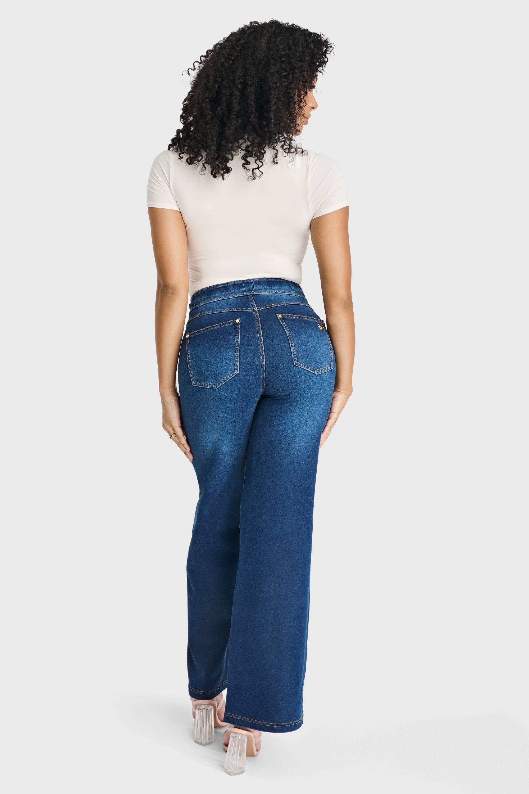 N.O.W® Denim Limited Edition - High Waisted - Wide Leg - Dark Blue + Yellow Stitching