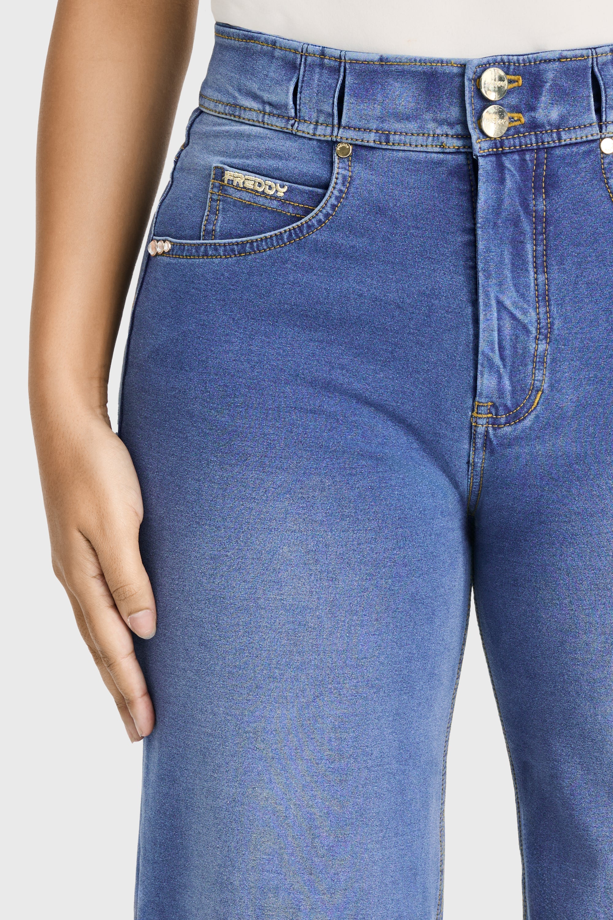 N.O.W® Denim Limited Edition - High Waisted - Wide Leg - Light Blue + Yellow Stitching