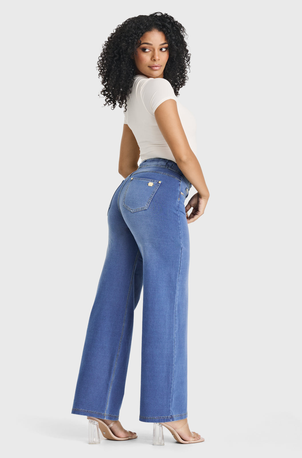 N.O.W® Denim Limited Edition - High Waisted - Wide Leg - Light Blue + Yellow Stitching