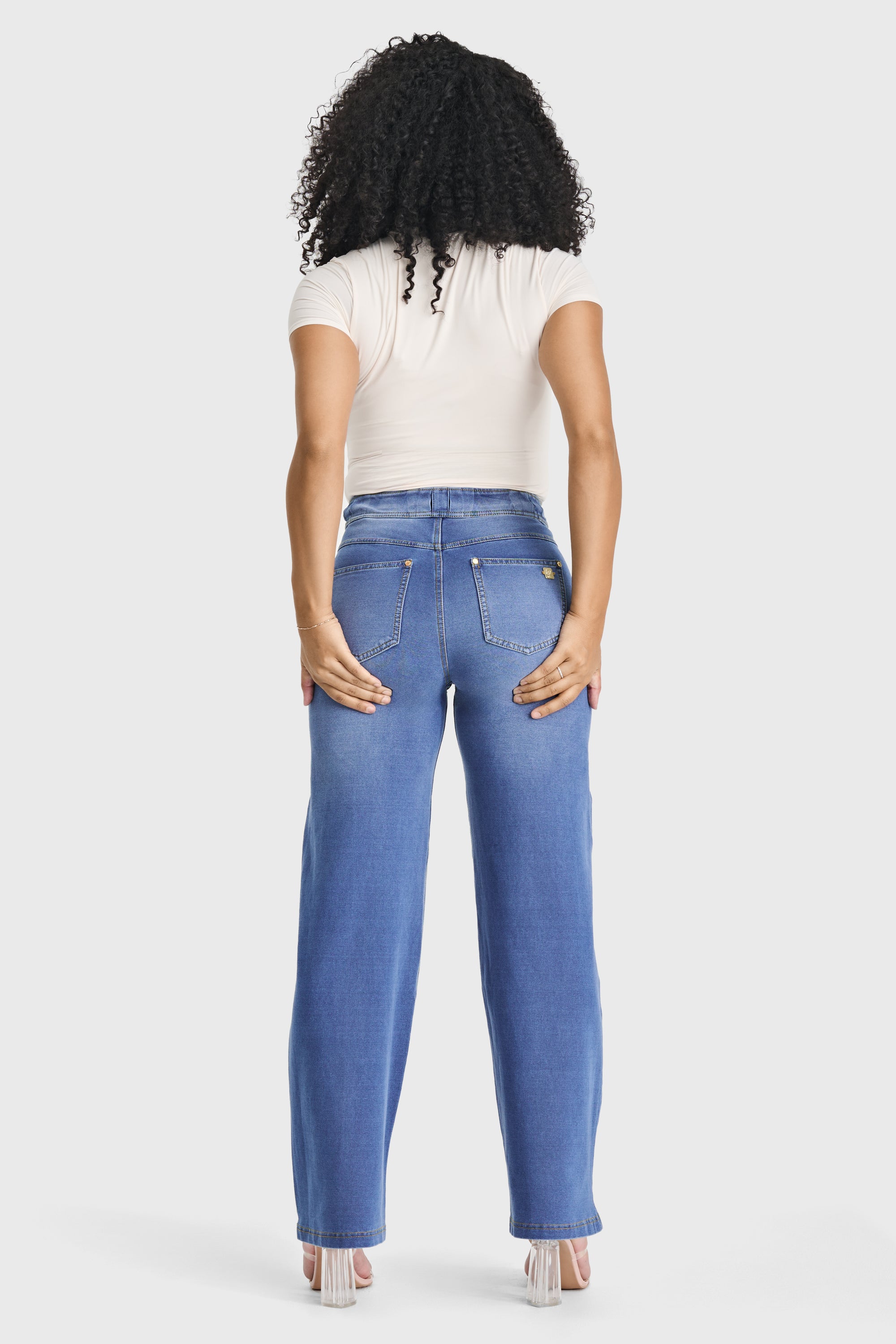 N.O.W® Denim Limited Edition - High Waisted - Wide Leg - Light Blue + Yellow Stitching