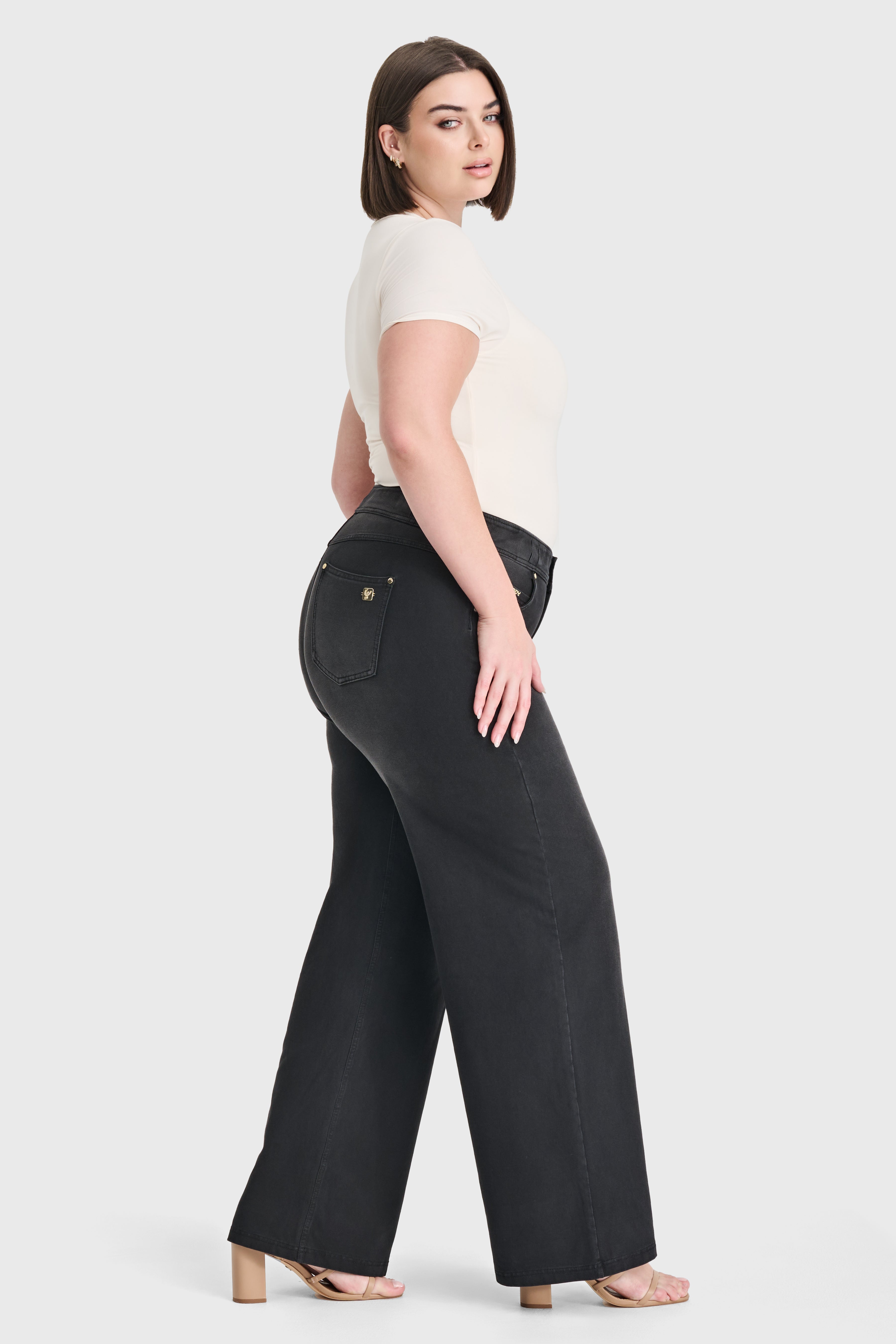 N.O.W® Denim Limited Edition - High Waisted - Wide Leg - Black + Black Stitching 3