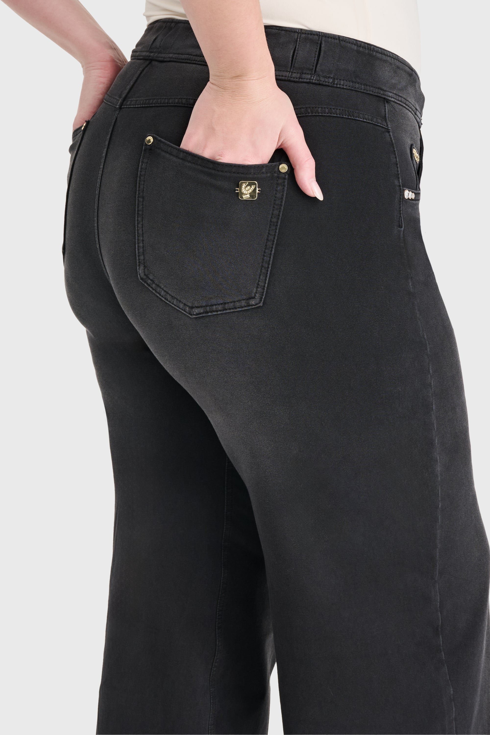 N.O.W® Denim Limited Edition - High Waisted - Wide Leg - Black + Black Stitching