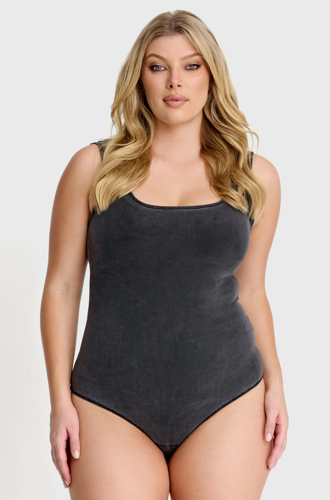 Scoop Neck Bodysuit - Black Denim