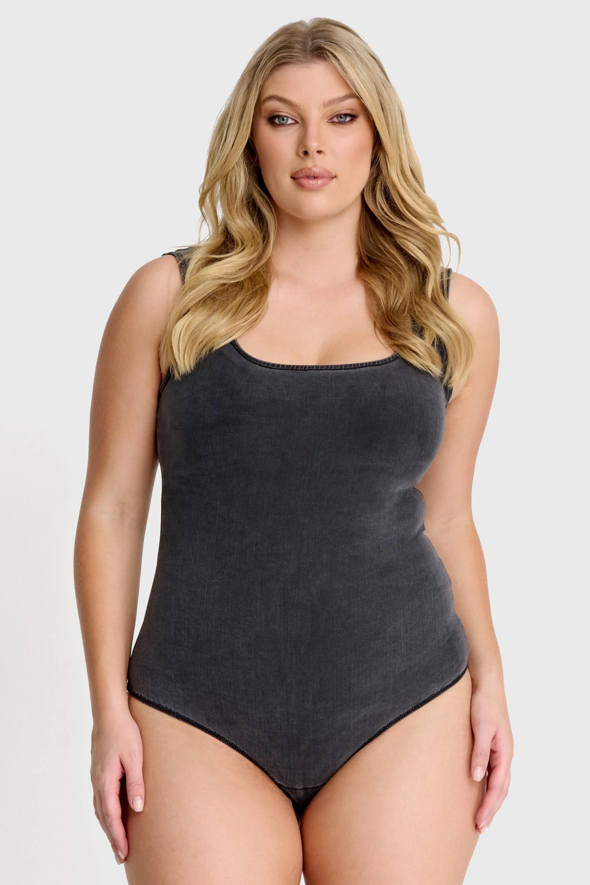 Scoop Neck Bodysuit - Black Denim 1