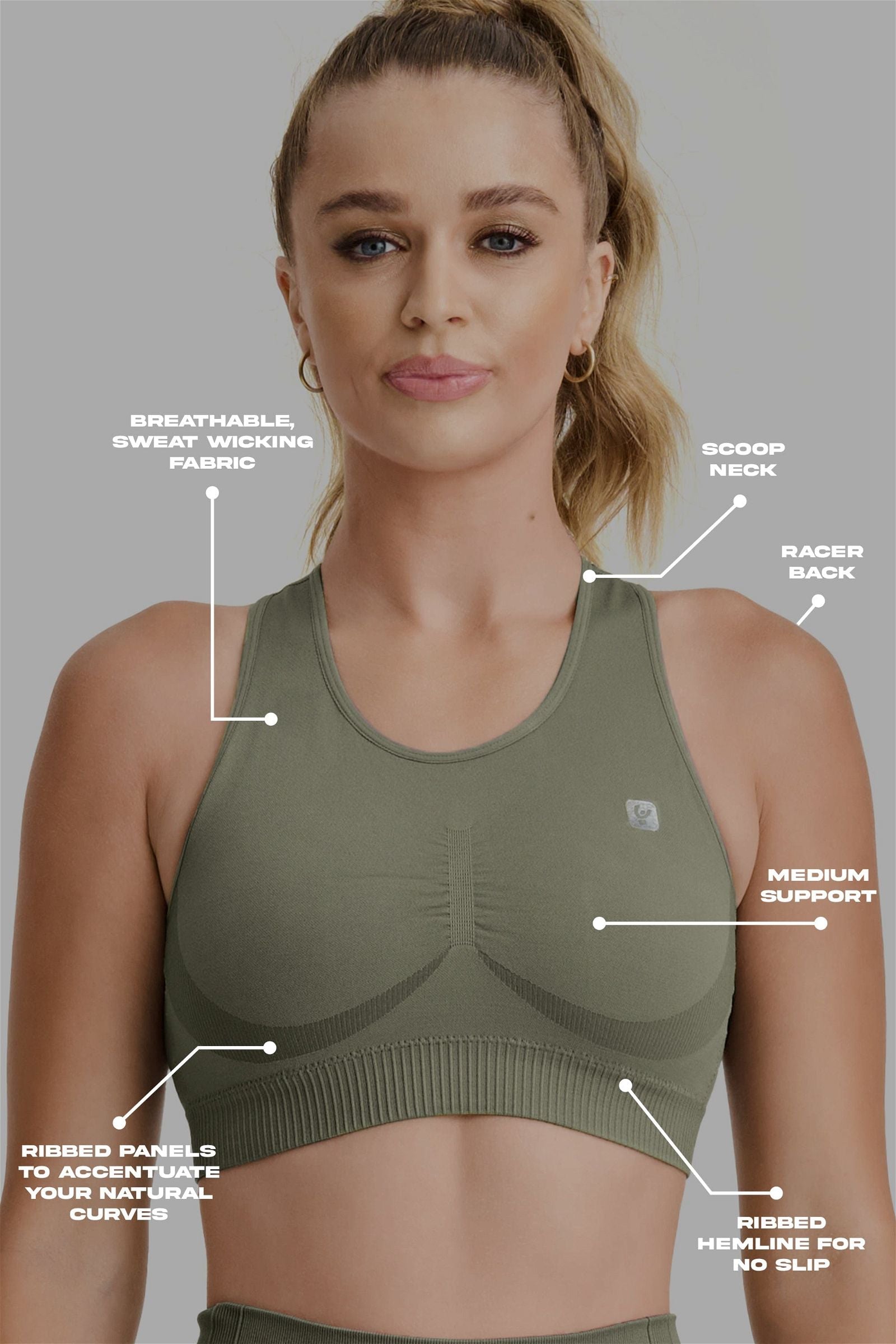 Seamless Sports Bra - Military Green 2