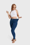 WR.UP® Curvy Denim - High Waisted - Full Length - Dark Blue + Yellow Stitching 4