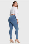 WR.UP® Curvy Denim - High Waisted - Full Length - Light Blue + Yellow Stitching 9