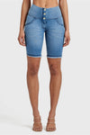 WR.UP® Denim - High Waisted - 3 Button Biker Shorts - Light Blue + Blue Stitching 3