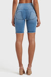 WR.UP® Denim - High Waisted - 3 Button Biker Shorts - Light Blue + Blue Stitching 7