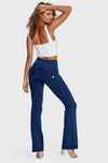 WR.UP® Denim - High Waisted - Bell Bottom Flare - Dark Blue + Blue Stitching 5