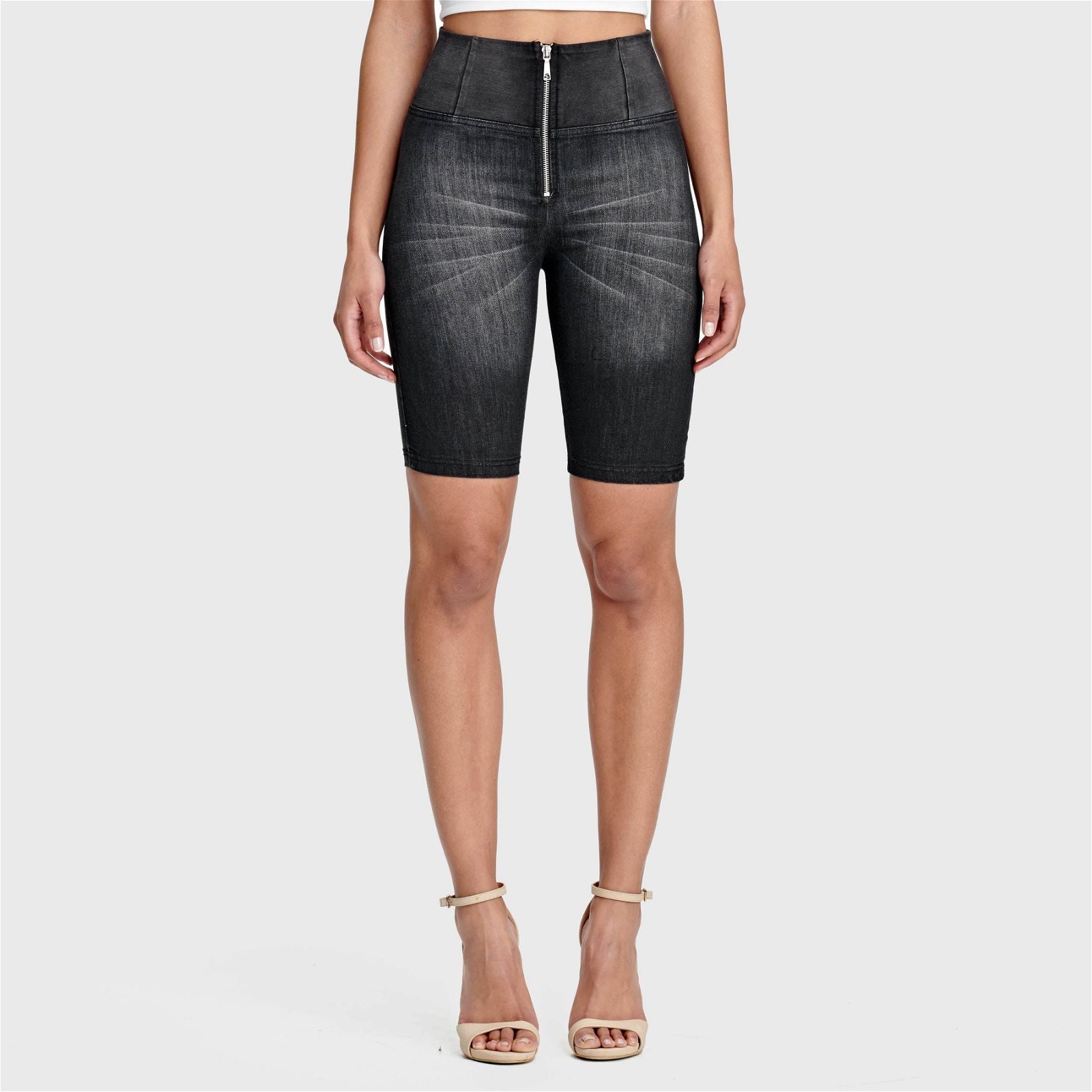 WR.UP® Denim - High Waisted - Biker Shorts - Black + Black Stitching 1