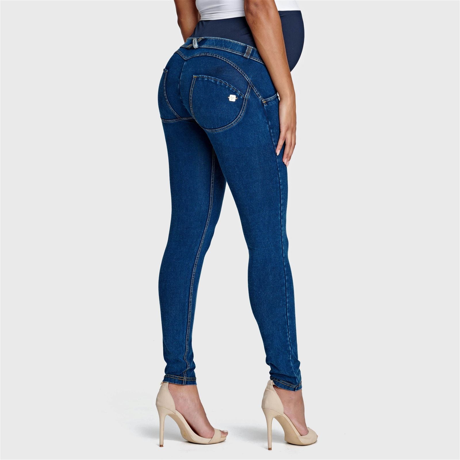 WR.UP® Maternity Denim - Full Length - Dark Blue + Yellow Stitching 1