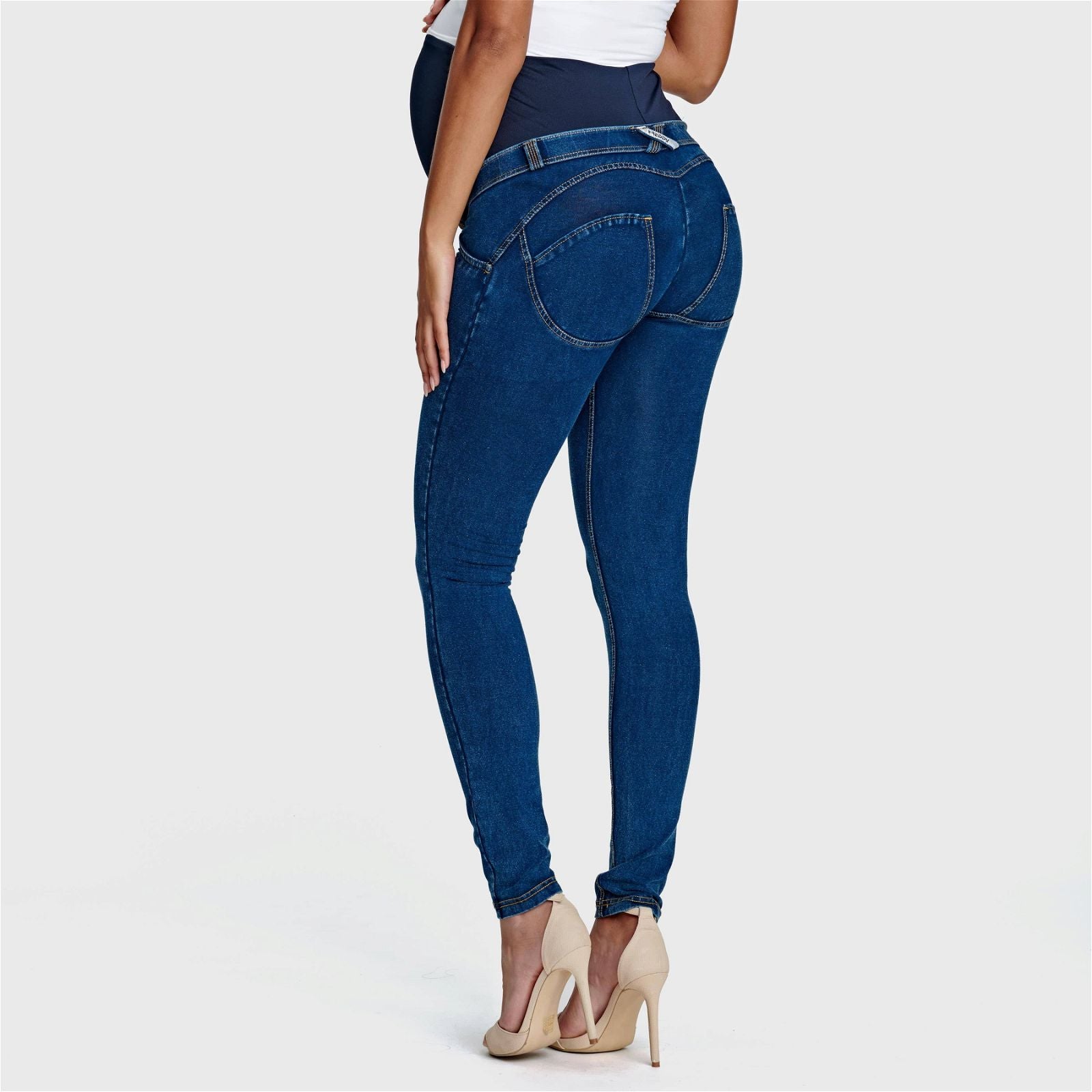 WR.UP® Maternity Denim - Full Length - Dark Blue + Yellow Stitching 3