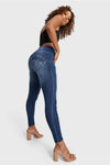 WR.UP® SNUG Distressed Jeans - High Waisted - Full Length - Dark Blue + Blue Stitching 4