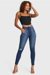 WR.UP® SNUG Distressed Jeans - High Waisted - Full Length - Dark Blue + Blue Stitching 7