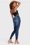 WR.UP® SNUG Distressed Jeans - High Waisted - Full Length - Dark Blue + Blue Stitching 8