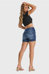 WR.UP® SNUG Jeans - High Waisted - Shorts - Dark Blue + Blue Stitching 4