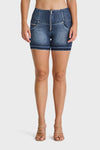 WR.UP® SNUG Jeans - High Waisted - Shorts - Dark Blue + Blue Stitching 9