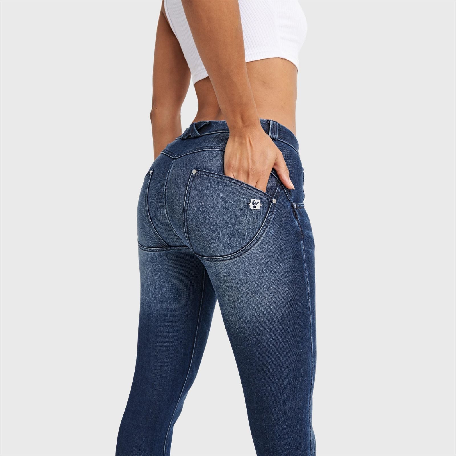 WR.UP® SNUG Jeans - Mid Rise - Full Length - Dark Blue + Blue Stitching 2