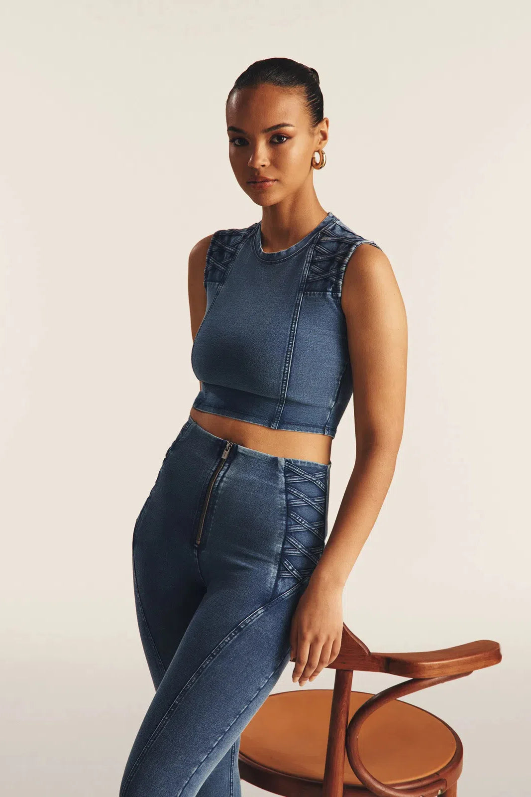 Cropped Tank Criss Cross Detail - Indigo Denim 2