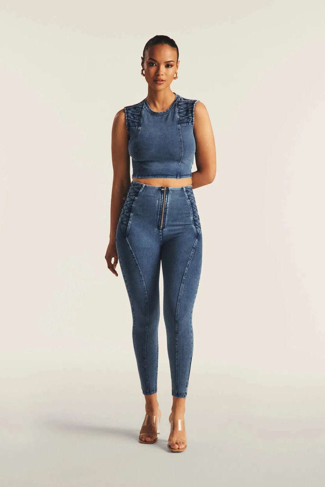 Cropped Tank Criss Cross Detail - Indigo Denim 3