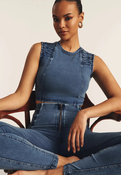 Cropped Tank Criss Cross Detail - Indigo Denim