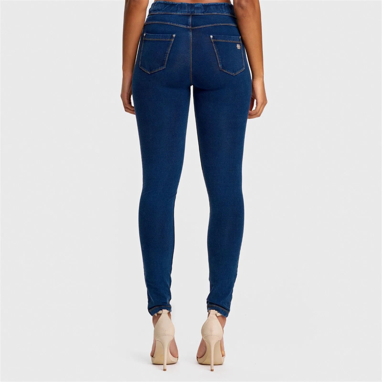 N.O.W® Denim - High Waisted - Full Length - Dark Blue + Yellow Stitching 2