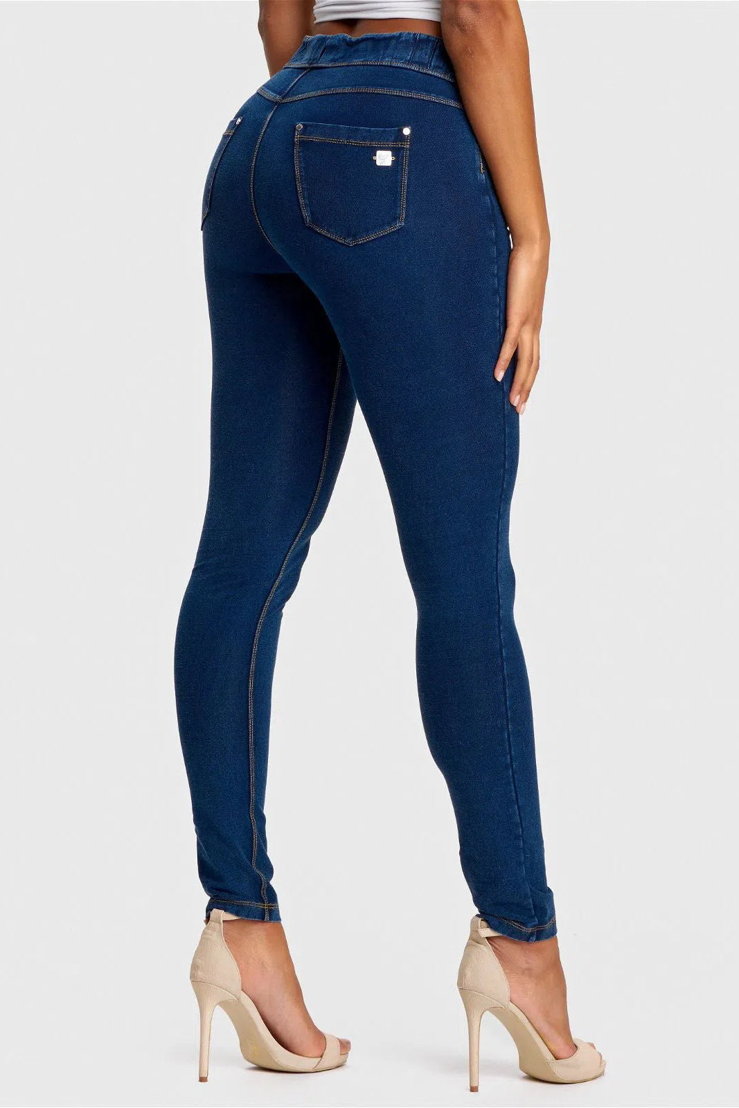 N.O.W® Denim - High Waisted - Full Length - Dark Blue + Yellow Stitching 1