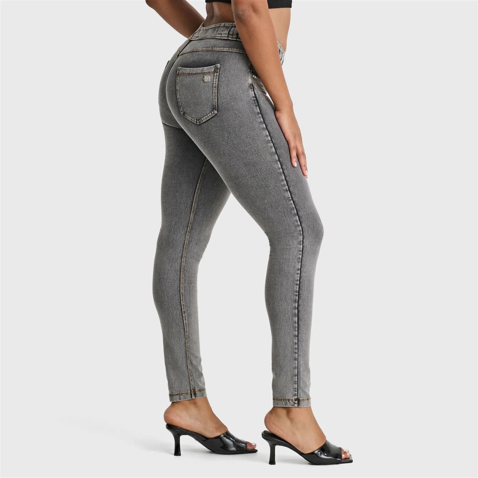 N.O.W® Denim - High Waisted - Full Length - Grey + Yellow Stitching 2