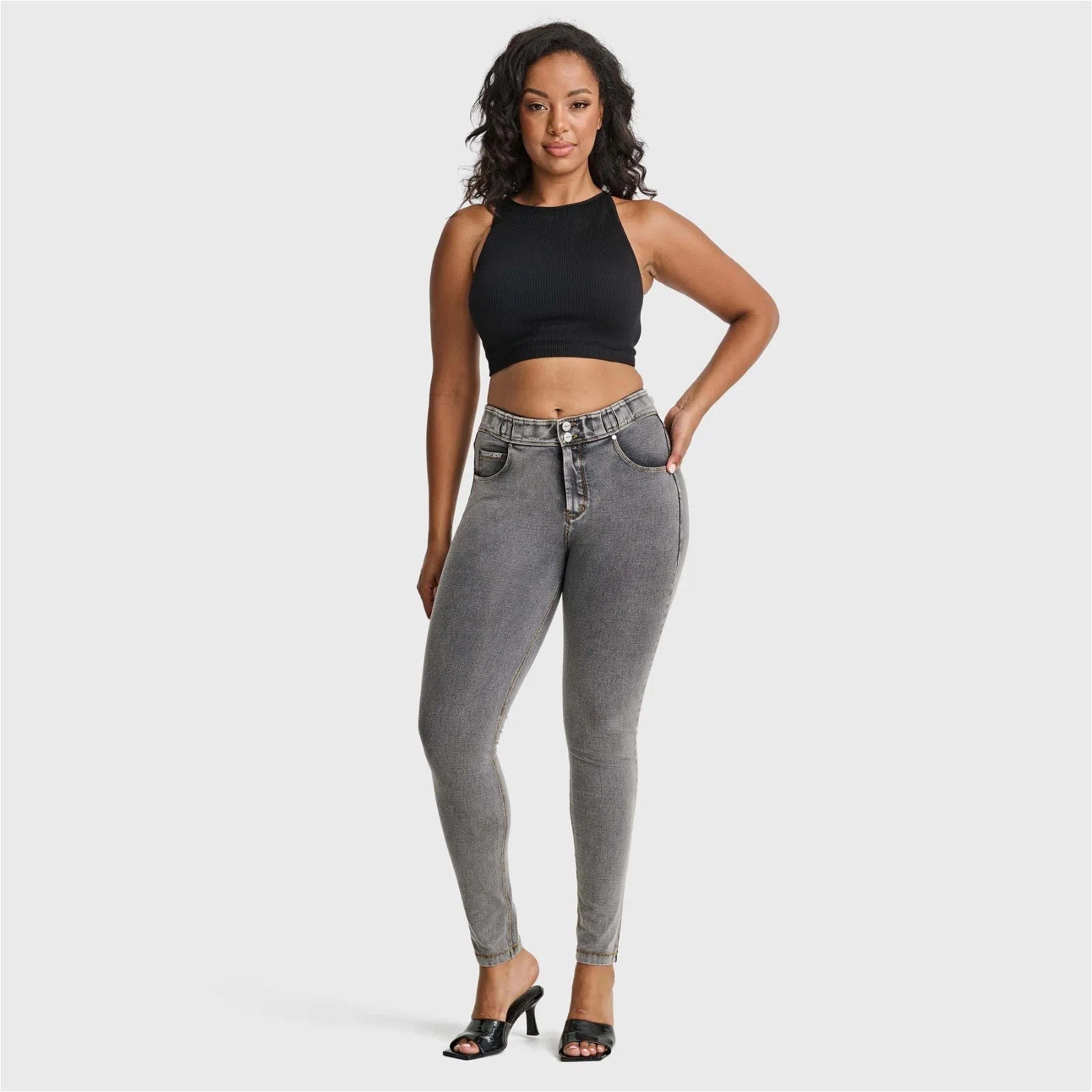 N.O.W® Denim - High Waisted - Full Length - Grey + Yellow Stitching 1