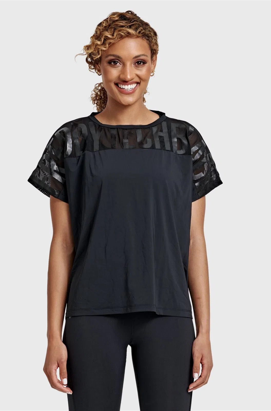 Oversized Mesh Insert Top - Black