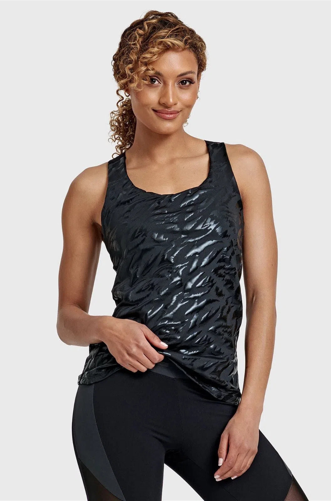 Sports Tank Top Tonal Zebra Print - Black