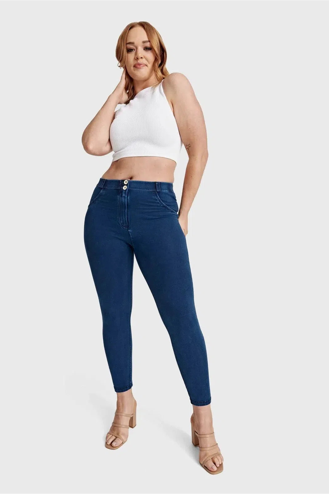 WR.UP® Curvy Denim - High Waisted - 7/8 Length - Blue + Blue Stitching 3