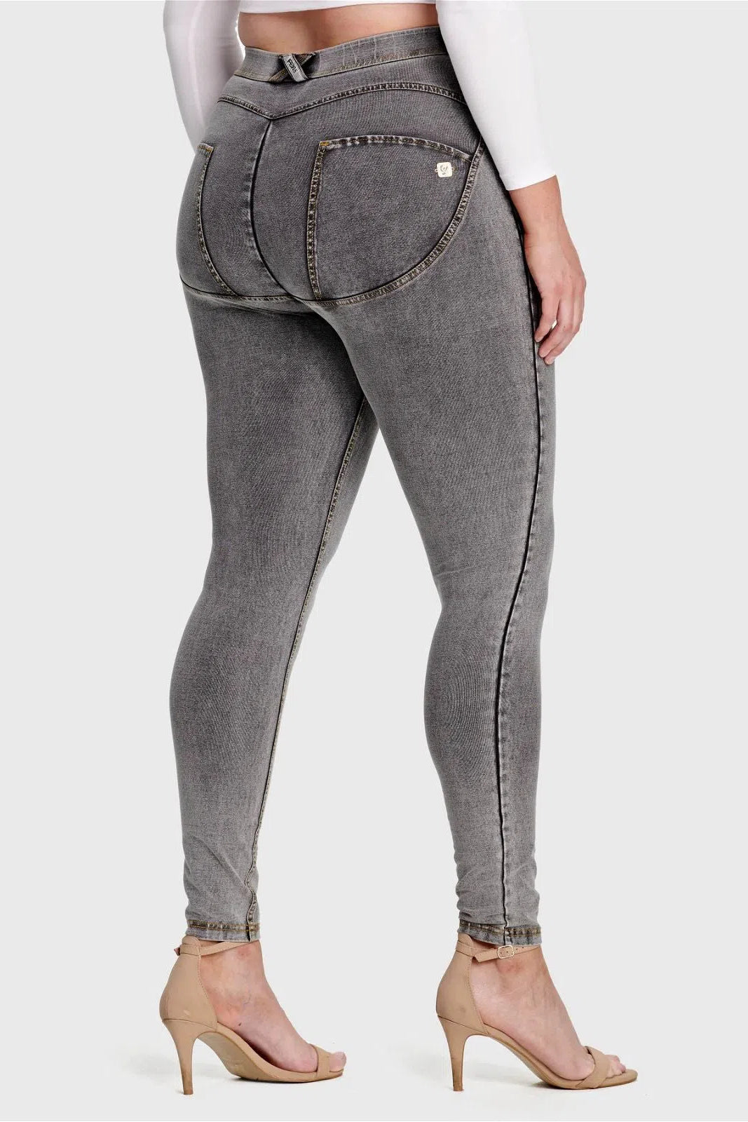 WR.UP® Curvy Denim - High Waisted - Full Length - Grey + Yellow Stitching 2