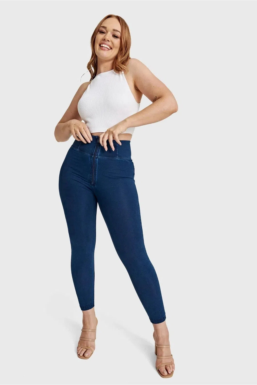 WR.UP® Curvy Denim - Zip High Waisted - 7/8 Length - Dark Blue + Blue Stitching 3