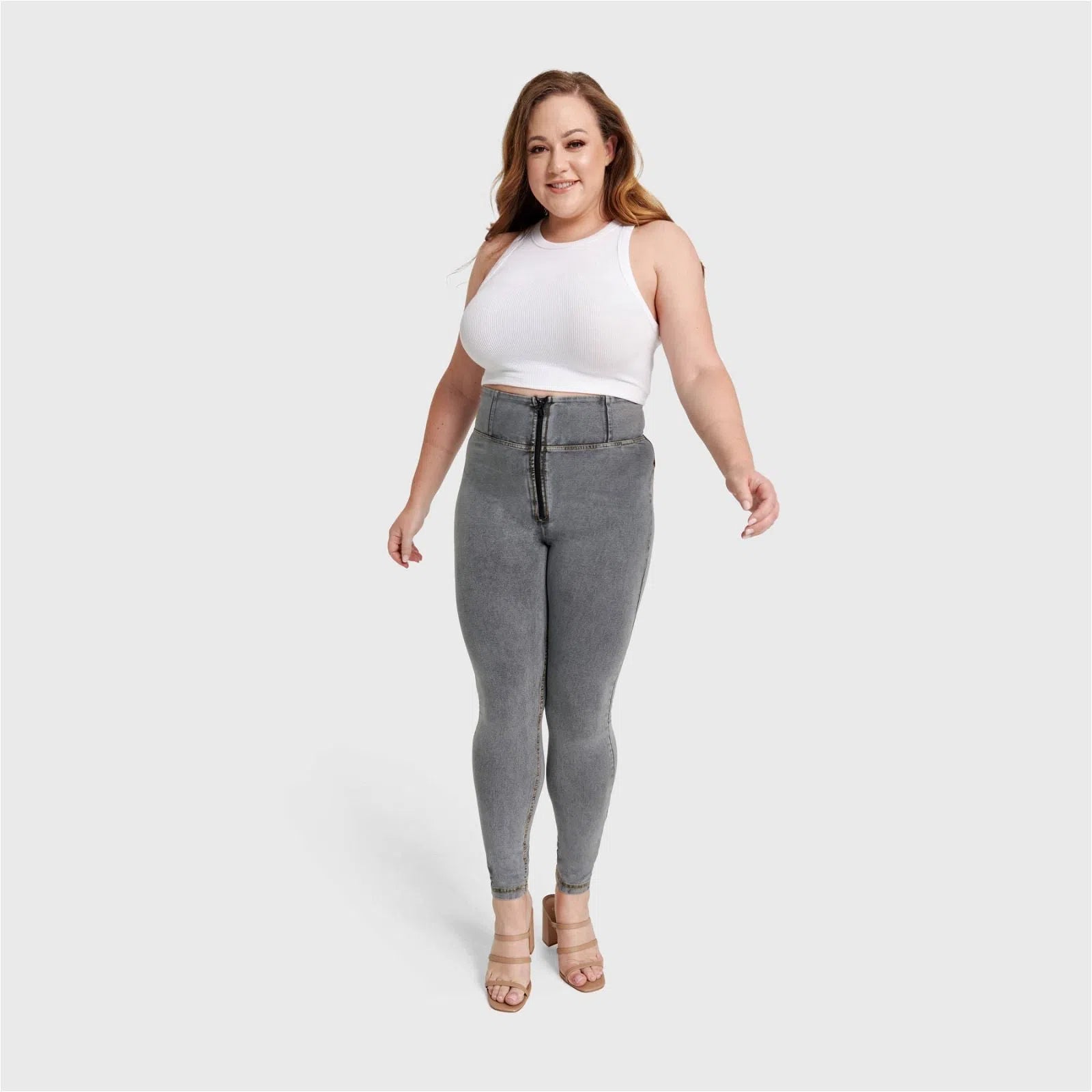 WR.UP® Curvy Denim - Zip High Waisted - Full Length - Grey + Yellow Stitching 3