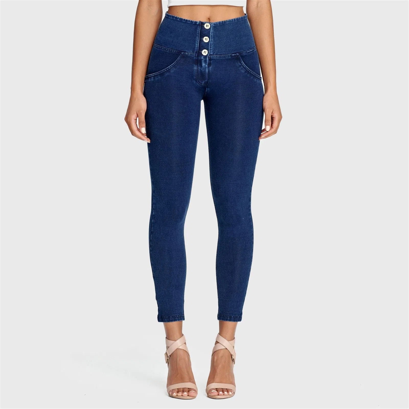 WR.UP® Denim - 3 Button High Waisted - 7/8 Length - Dark Blue + Blue Stitching 2