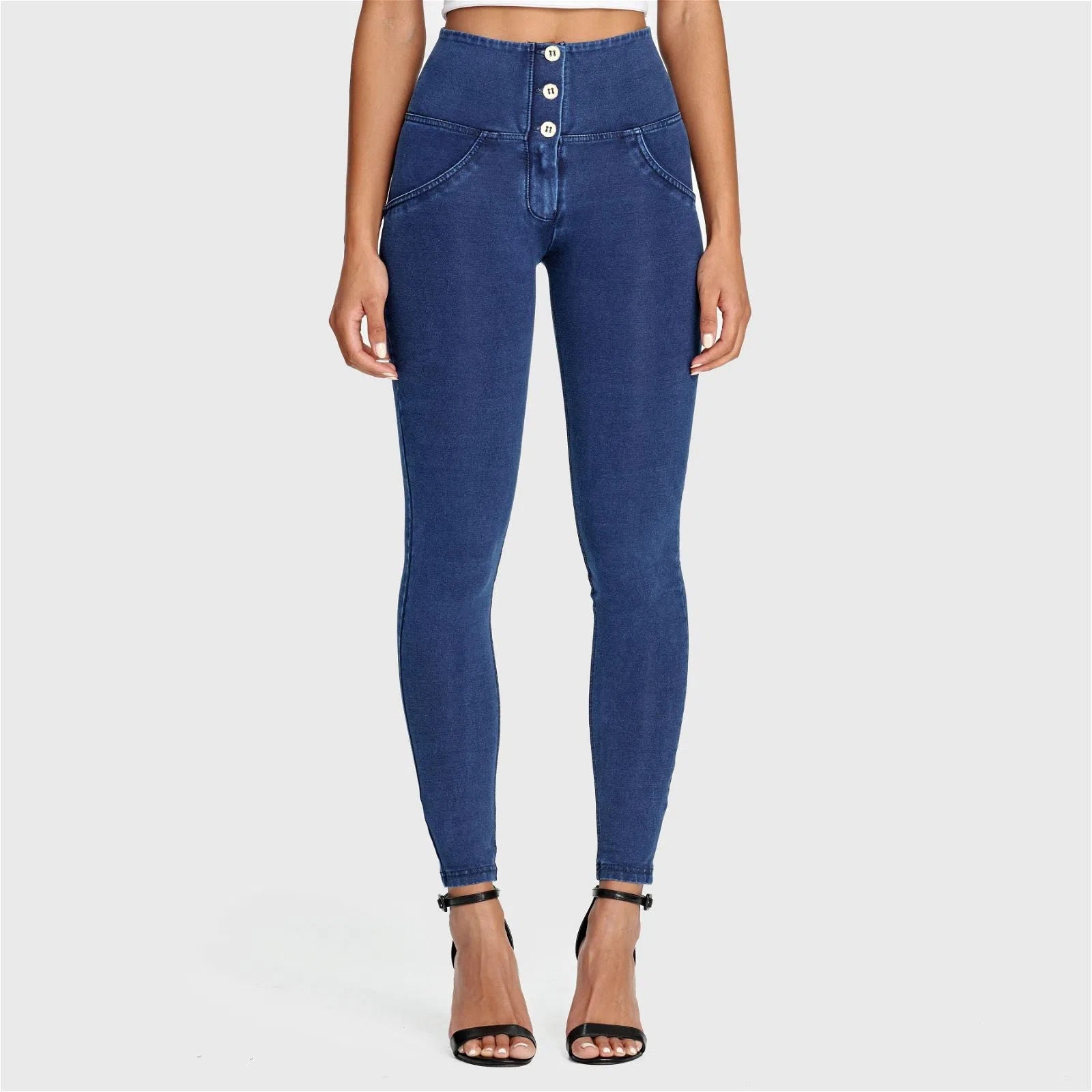 WR.UP® Denim - 3 Button High Waisted - Full Length - Dark Blue + Blue Stitching 1