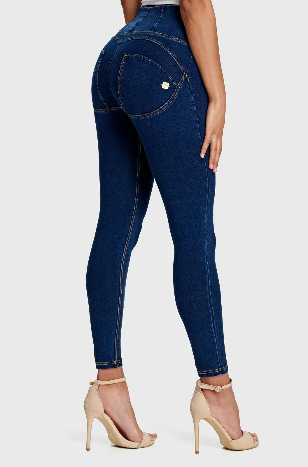 WR.UP® Denim - High Waisted - 7/8 Length - Dark Blue + Yellow Stitching