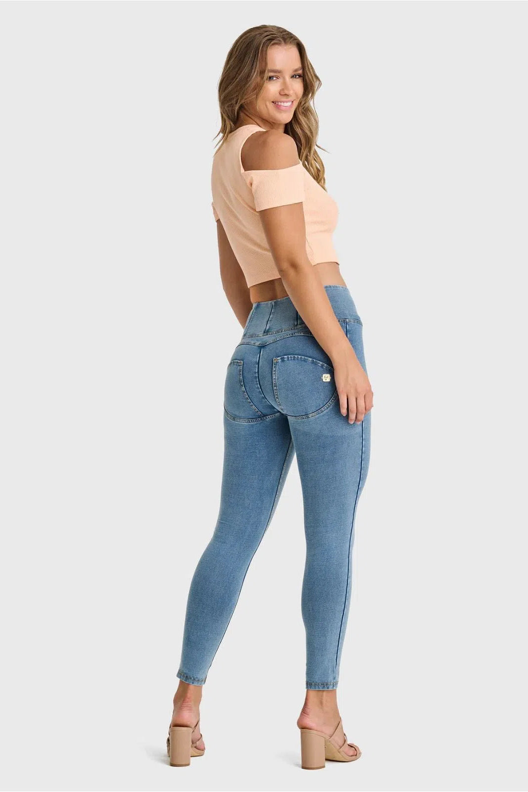 WR.UP® Denim - High Waisted - 7/8 Length - Light Blue + Yellow Stitching 1