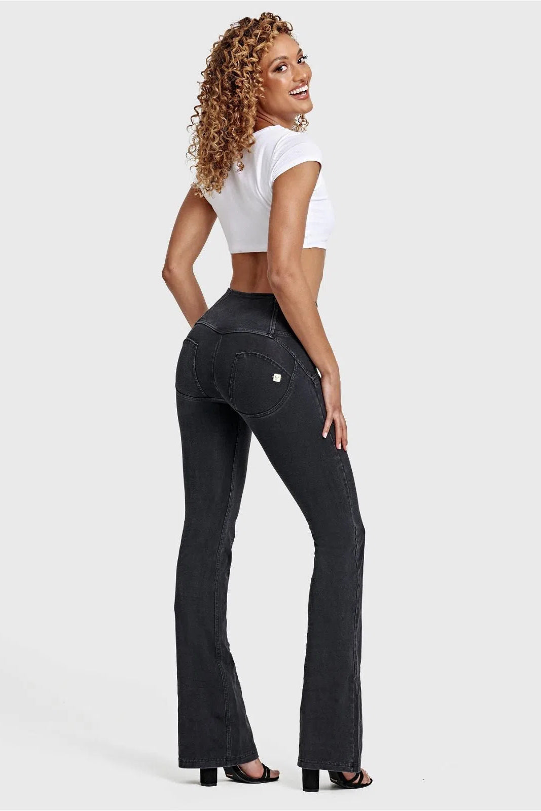 WR.UP® Denim - High Waisted - Bell Bottom Flare - Black + Black Stitching 1