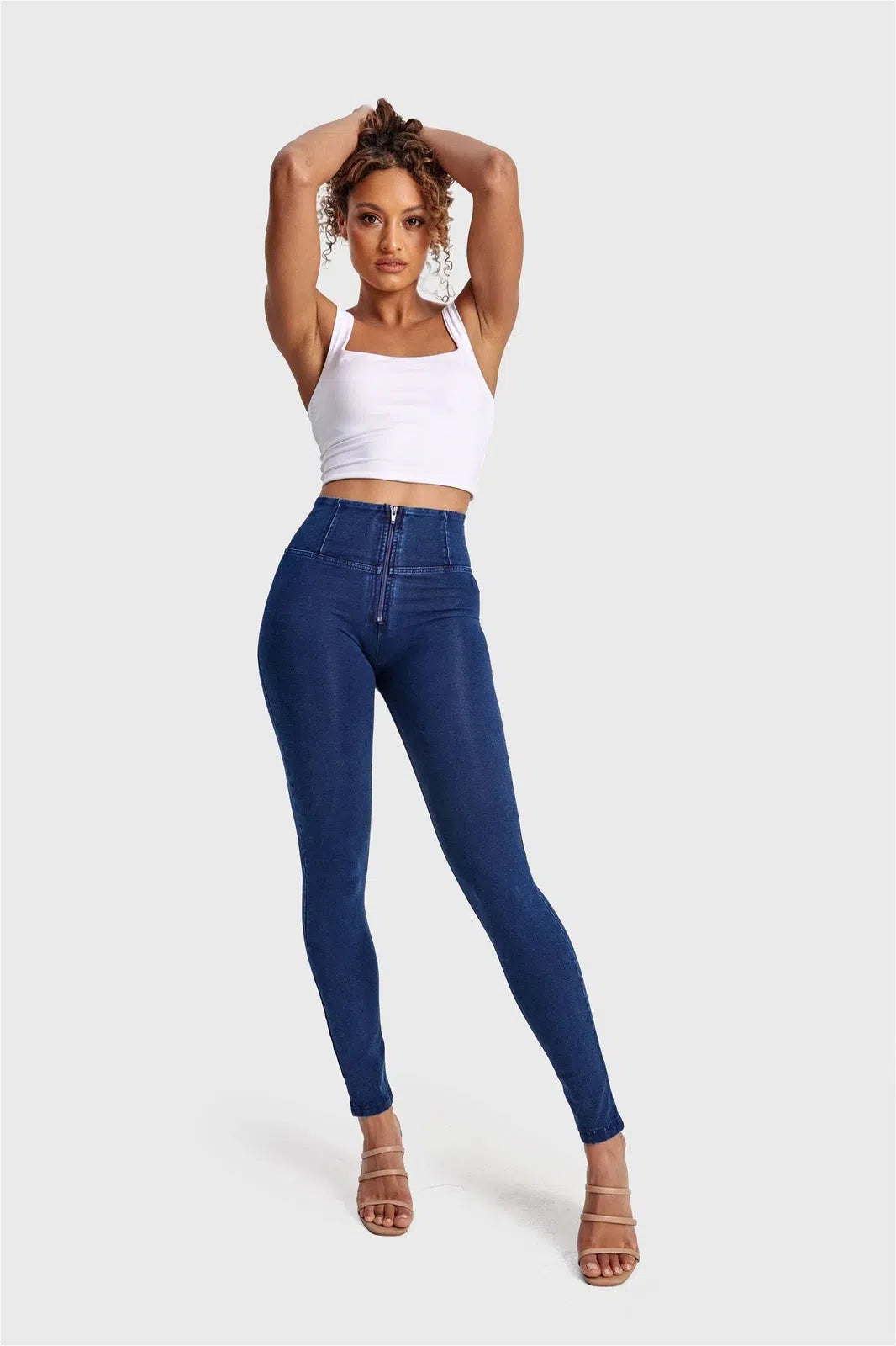 WR.UP® Denim - High Waisted - Full Length - Dark Blue + Blue Stitching 3