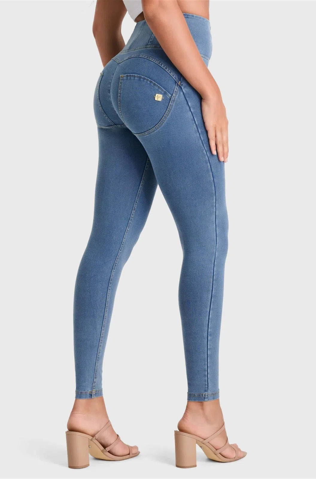 WR.UP® Denim - High Waisted - Full Length - Light Blue + Yellow Stitching